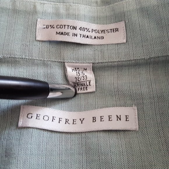 Geoffrey Beene Button Front Shirt Men's M Green Long Sleeve Pocket Wrinkle Free - Picture 4 of 11